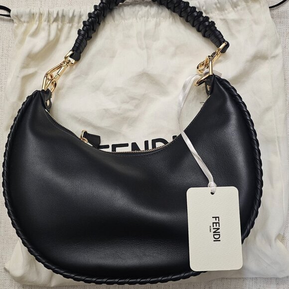 (NEW) Fendi Black leather bag with matching threading